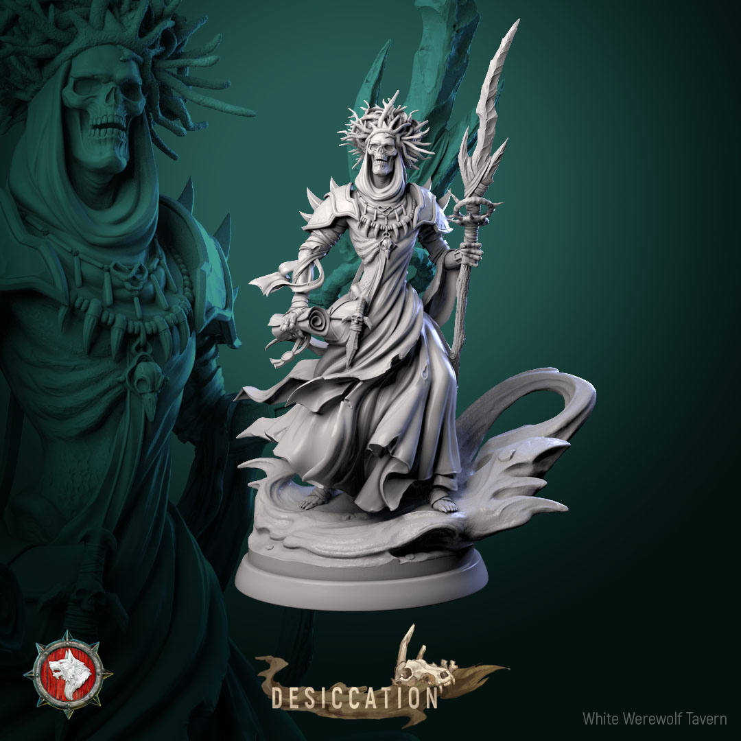Dry Lich 32mm and 75mm heroic miniature pre-supported